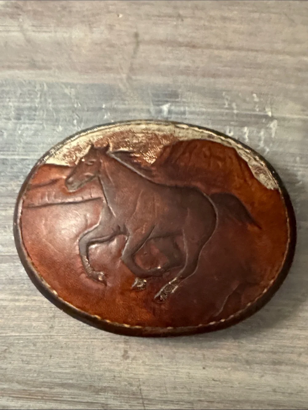 Vintage Handcrafted Leather Horse Belt Buckle - Picture 1 of 5
